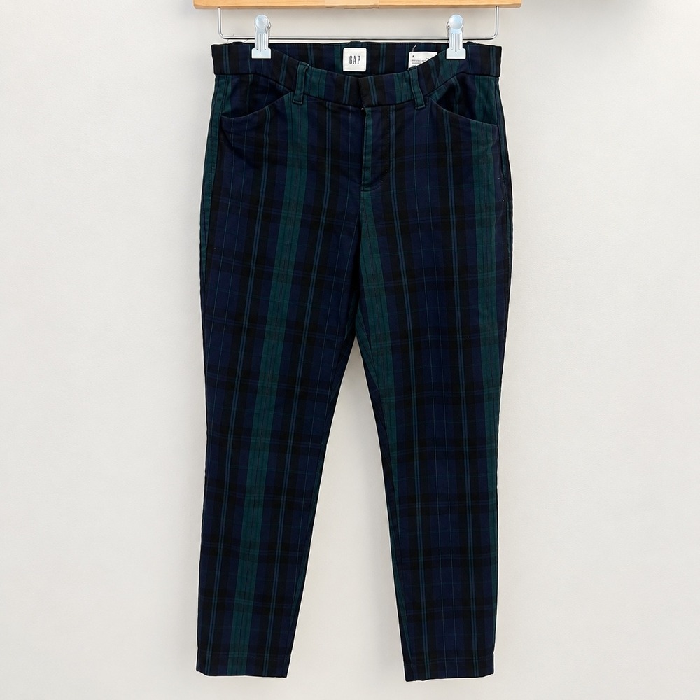 Gap Signature Skinny Ankle Pants Womens 6 Blue Green Black Watch Plaid Stretch
